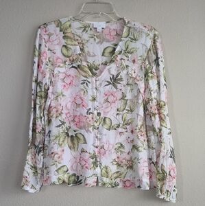 J.Jill size medium petite floral Button-Up Blouse with ruffles